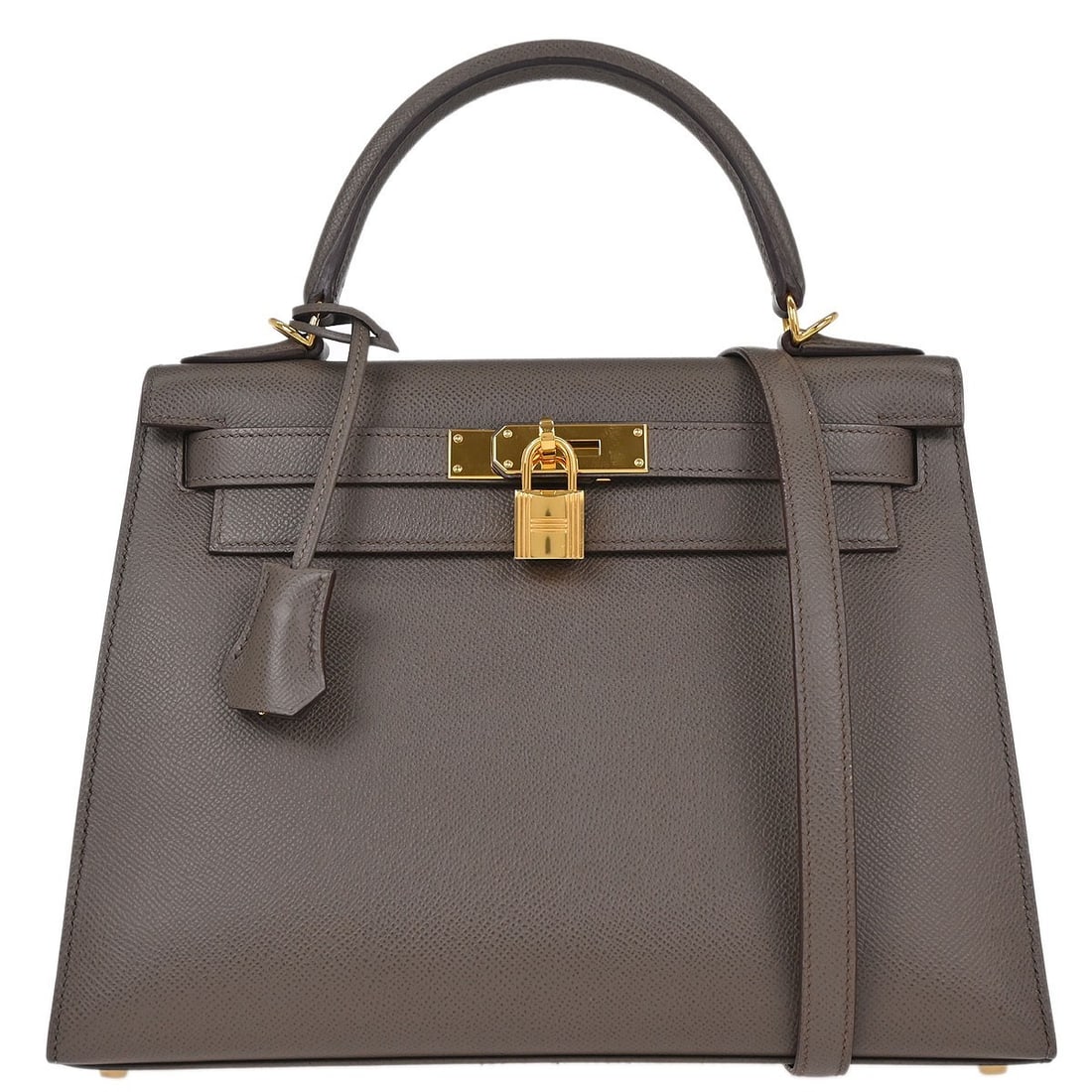 Hermes Kelly 28 Sellier Etain Epsom Leather Top Handle Bag: Hermes Kelly 28 Sellier Etain Epsom Leather Top Handle Bag Hermes Kelly 28 Sellier 2-way handbag in Etain Epsom leather with a structured satchel silhouette, top handle, and turn-lock closure. Made in