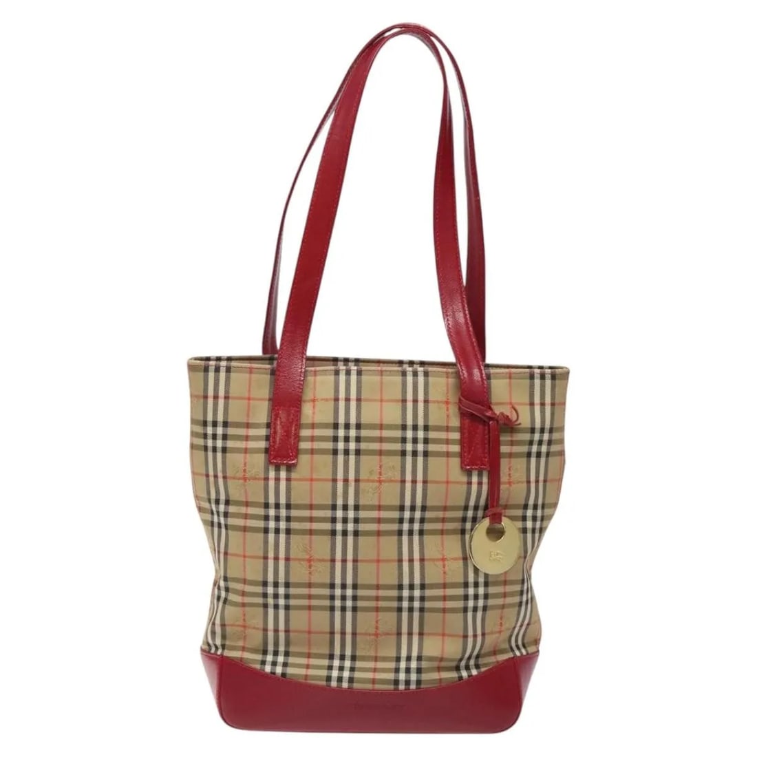 Red Canvas and Leather Tote Bag by Burberry Nova Check 22cm x 26cm x 9cm: Red Canvas and Leather Tote Bag by Burberry Nova Check 22cm x 26cm x 9cm This Burberry Nova Check Tote is crafted from canvas with leather accents and features a classic red Nova Check pattern. Design