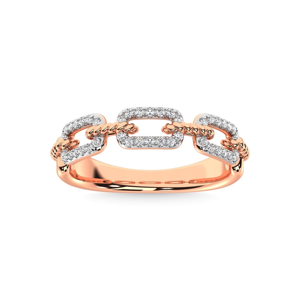 14K Rose Gold Diamond 1/5 Ct.Tw. Fashion Ring: 14K Rose Gold Diamond 1/5 Ct.Tw. Fashion Ring 14k Rose Gold Stone Color: G-h Stone Clarity: I1 Each ring is presented in standard size 6.5. Complimentary resizing is available between sizes 510 (in 1/