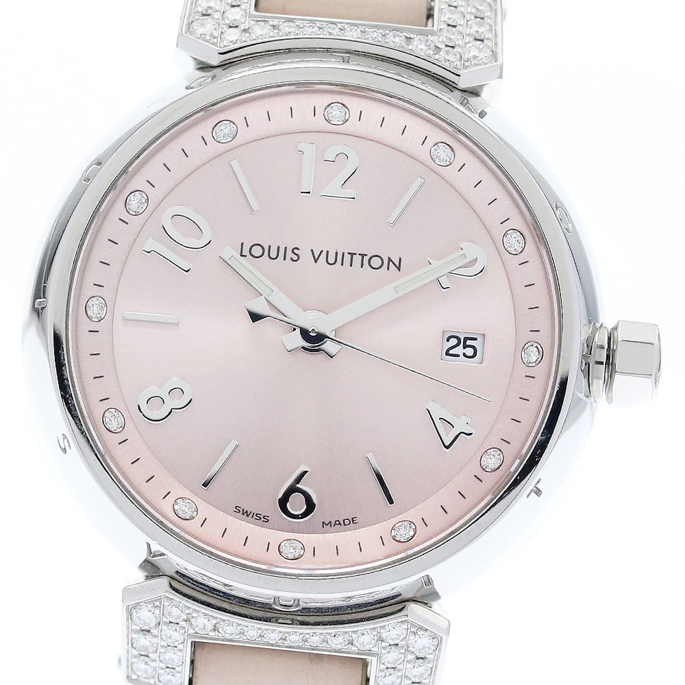 Louis Vuitton Tambour Blush Diamant PM quartz diamond lug watch: Louis Vuitton Tambour Blush Diamant PM quartz diamond lug watch This Louis Vuitton Tambour Blush Diamant PM wristwatch features a stainless steel case and a pink dial set with 12 diamond hour markers.