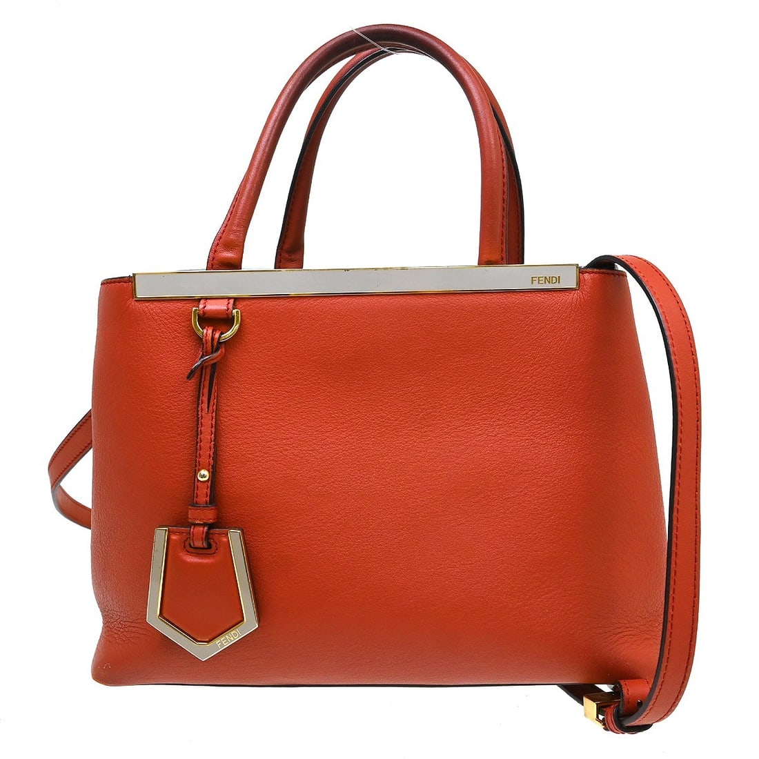 Fendi Petite 2Jours Red Leather Satchel with Strap Mirror: Fendi Petite 2Jours Red Leather Satchel with Strap Mirror Fendi Petite 2Jours 2way handbag in red leather with double handles and logo accents. This satchel/top handle bag is made in Italy and include