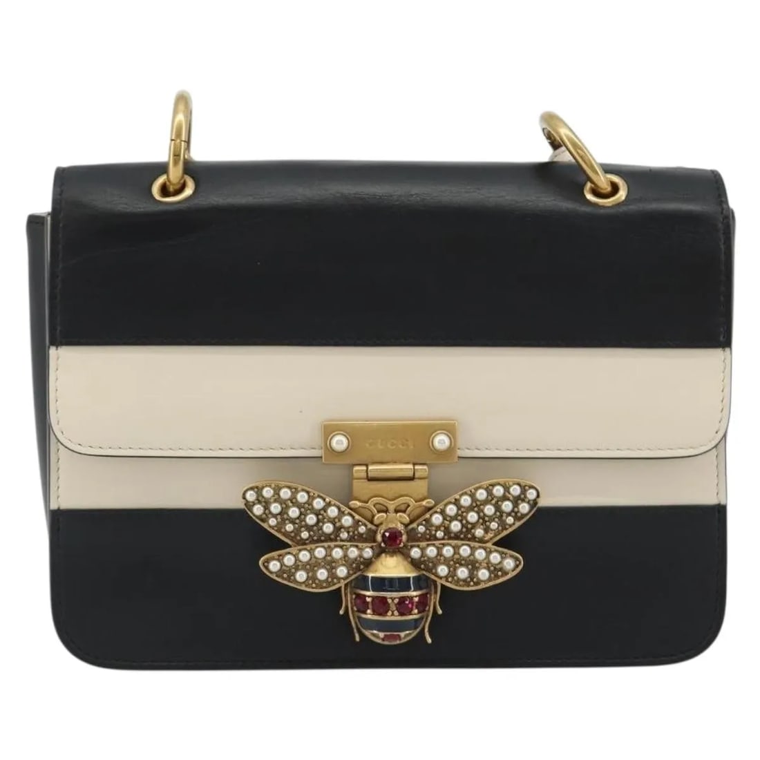 Gucci Queen Margaret Flap Leather Shoulder Bag Black: Gucci Queen Margaret Flap Leather Shoulder Bag Black Gucci Queen Margaret Flap bag in black leather. This women's bag is made in Italy and remains in good condition with light wear to the exterior and