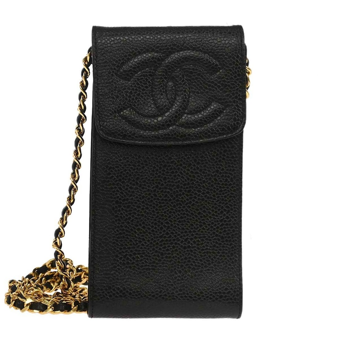 CHANEL Chain Shoulder Bag Black Caviar Leather Phone Pochette (1 of 15)