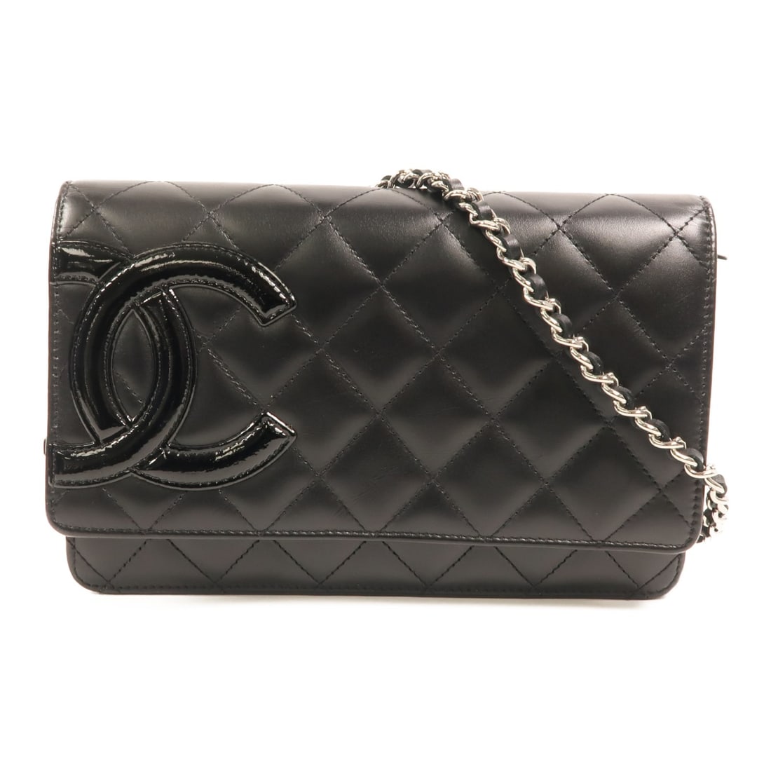 CHANEL Cambon CC Wallet on Chain Black Calfskin Shoulder Bag: CHANEL Cambon CC Wallet on Chain Black Calfskin Shoulder Bag This Chanel Cambon Wallet on Chain Shoulder Bag features luxurious black calfskin leather and silver-tone hardware. Designed for women, it 