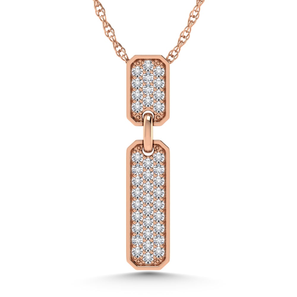 14K Rose Gold 1/5 Ct.Tw. Diamond Fashion Pendant: 14K Rose Gold 1/5 Ct.Tw. Diamond Fashion Pendant 14k Rose Gold Stone Color: G-h Stone Clarity: Si3 Unless otherwise specified, pendants that include a chain are paired with our standard 18-inch length