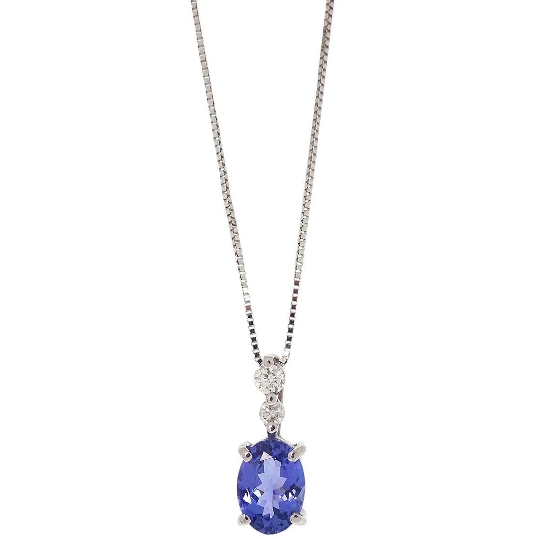 18KWG Sapphire Diamond Pendant Necklace Silver Tone: 18KWG Sapphire Diamond Pendant Necklace Silver Tone Pendant necklace crafted in 18K white gold with a sapphire and diamond charm. This necklace is presented in very good condition and has a silver-ton
