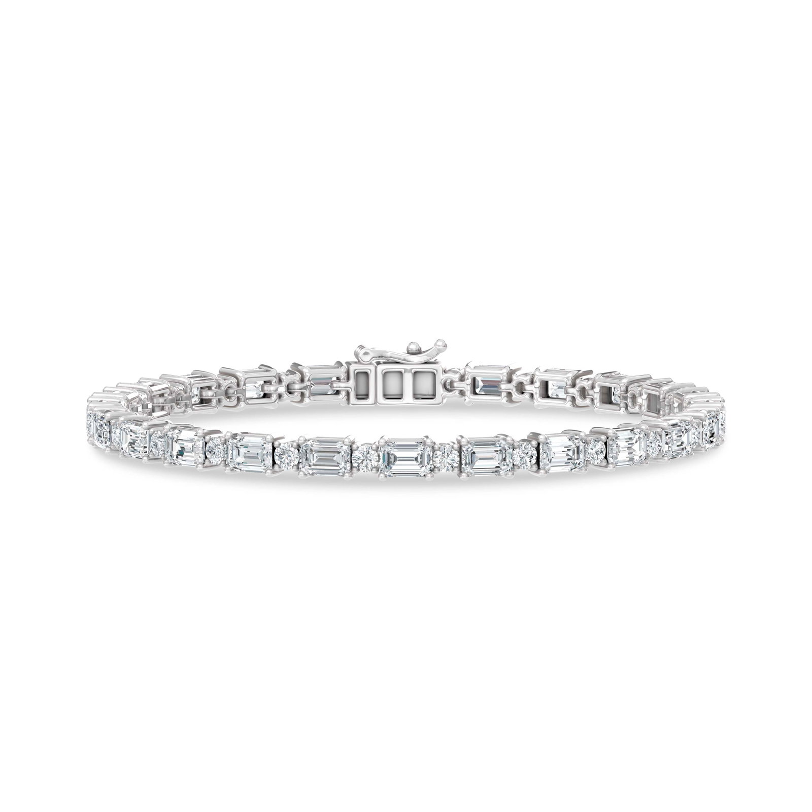 14K White Gold Lab Grown Diamond 11 1/2 Ct.Tw. Round And Emerald Fashion Bracelet (1 of 1)