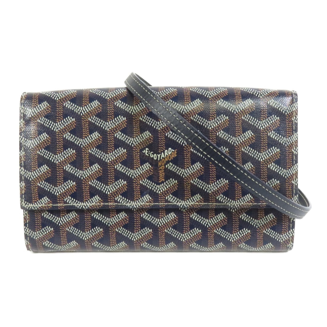 Goyard Varenne Navy Coated Canvas Continental Shoulder Bag Wallet: Goyard Varenne Navy Coated Canvas Continental Shoulder Bag Wallet This Goyard Varenne Continental wallet shoulder bag features a sleek design crafted from navy PVC coated canvas. Made in France, it of