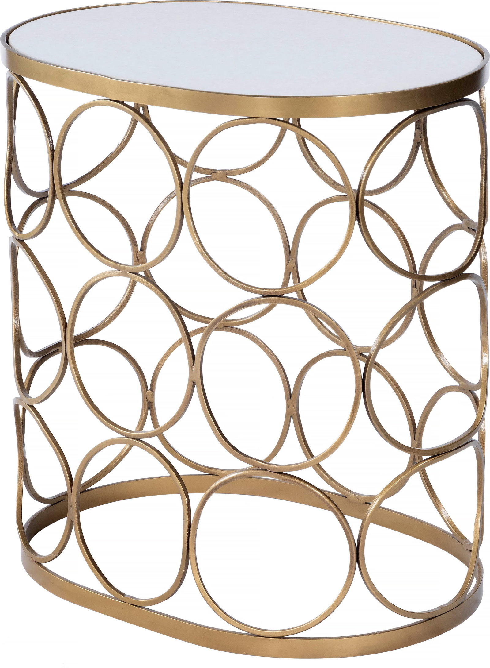 Butler Talulah Modern Gold Oval Side Table with Marble Top: Butler Talulah Modern Gold Oval Side Table with Marble Top Elevate your living space with this Modern Gold Marble Side Table, expertly crafted by Butler. This exquisite side table features a chic oval