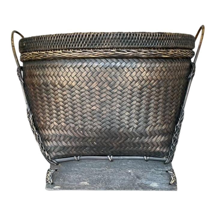 Vintage Boho Rattan Lidded Basket Coffee Color 20.25 x 20.25 x 16.5 (1 of 6)