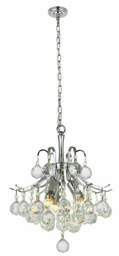 Toureg 3-Light Chrome Crystal Pendant Fixture: Toureg 3-Light Chrome Crystal Pendant Fixture This pre-owned mini crystal chandelier pendant features a modern empire-style design with high-quality royal cut crystals and a polished chrome finish. Th