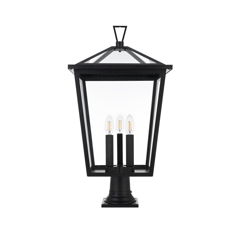 Oxford Black Iron Glass Outdoor Wall Lantern 27.5 inch: Oxford Black Iron Glass Outdoor Wall Lantern 27.5 inch This large outdoor pole light fixture features a classic black finish and clear glass panels, ideal for illuminating porches, walkways, patios, a