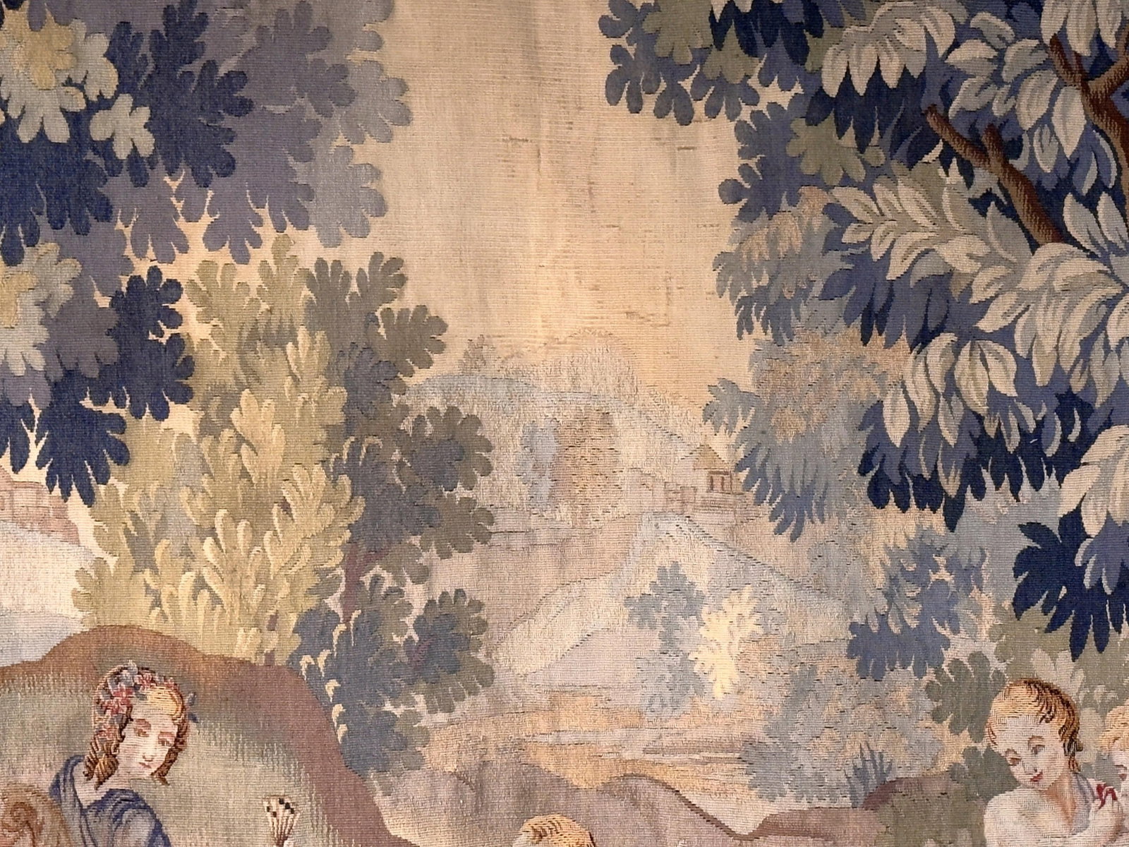 Louis XV Style Aubusson Wool and Silk Tapestry with Pastoral Scene and Floral Border - 10
