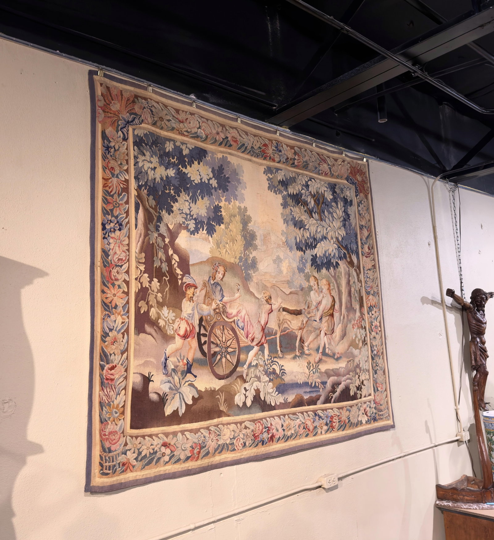 Louis XV Style Aubusson Wool and Silk Tapestry with Pastoral Scene and Floral Border - 2