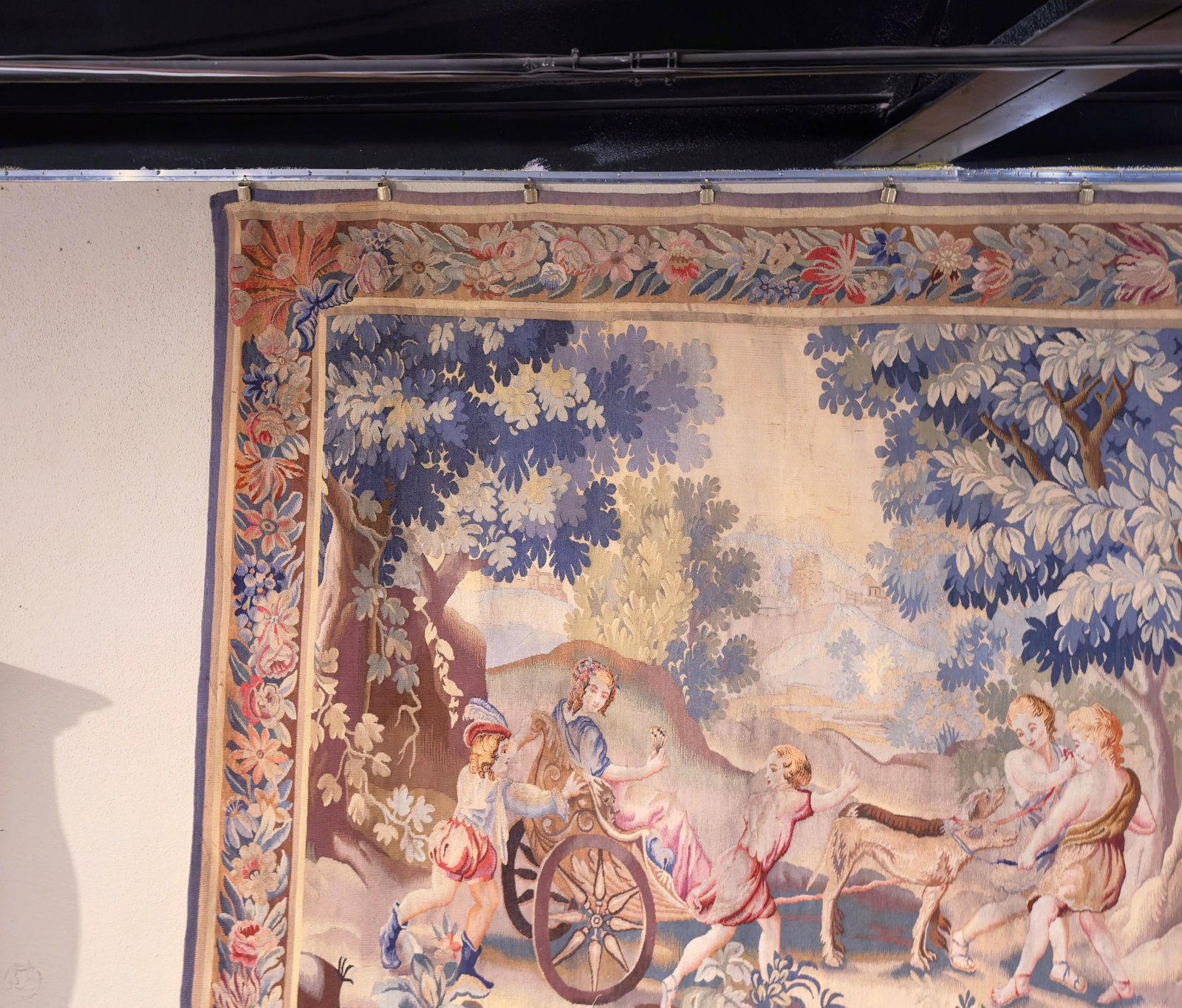Louis XV Style Aubusson Wool and Silk Tapestry with Pastoral Scene and Floral Border - 3
