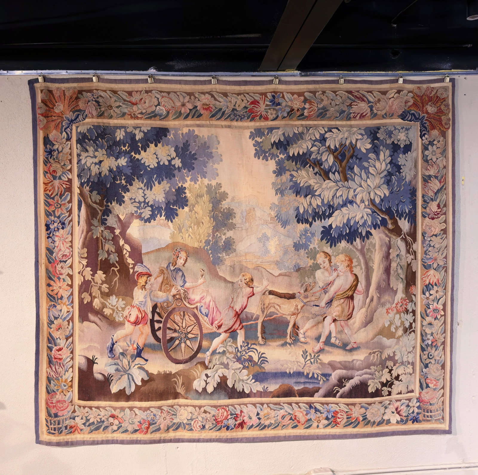 Louis XV Style Aubusson Wool and Silk Tapestry with Pastoral Scene and Floral Border - 5