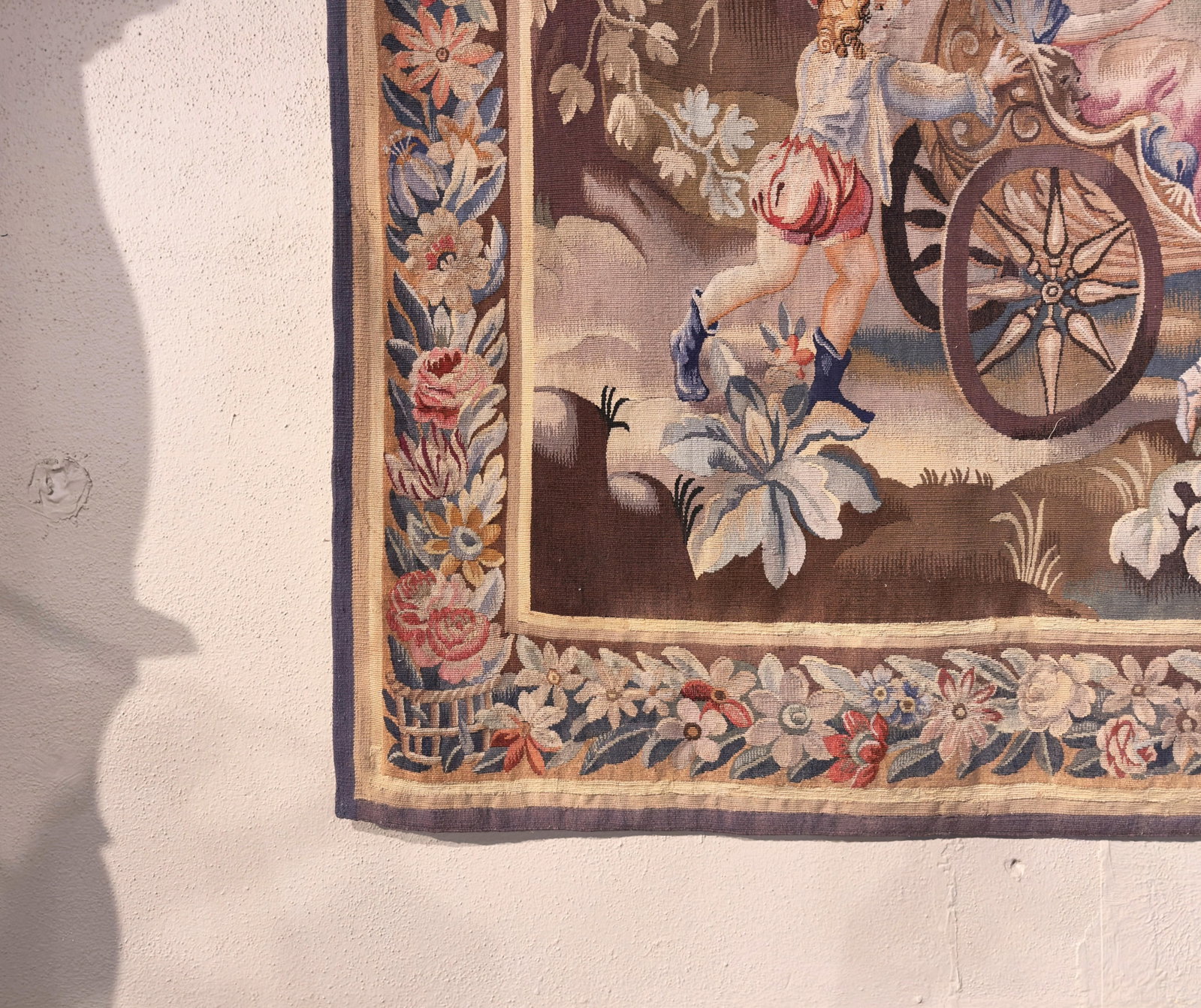 Louis XV Style Aubusson Wool and Silk Tapestry with Pastoral Scene and Floral Border - 6