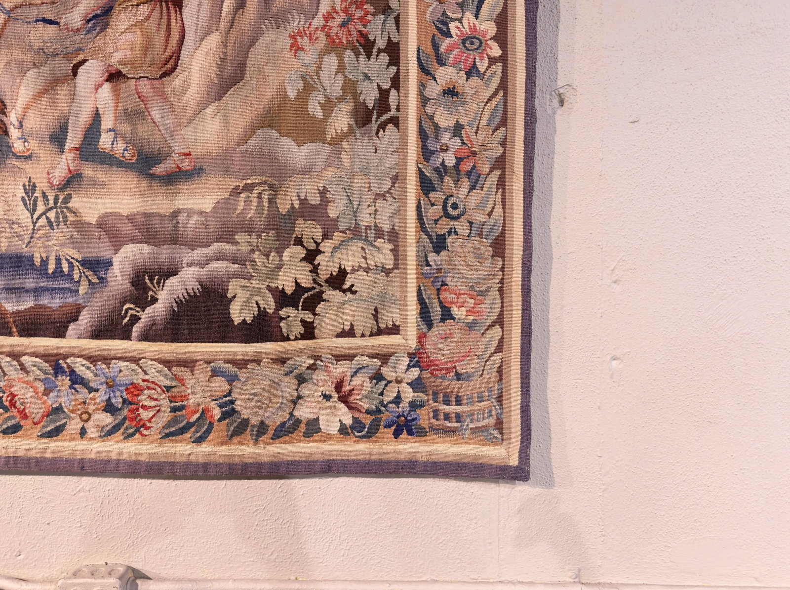 Louis XV Style Aubusson Wool and Silk Tapestry with Pastoral Scene and Floral Border - 7