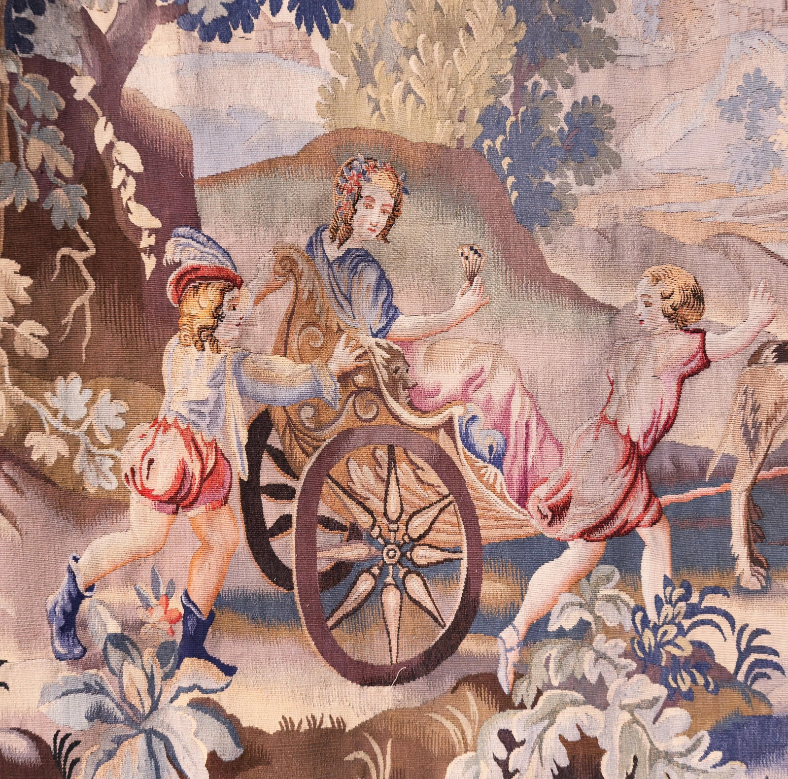 Louis XV Style Aubusson Wool and Silk Tapestry with Pastoral Scene and Floral Border - 8