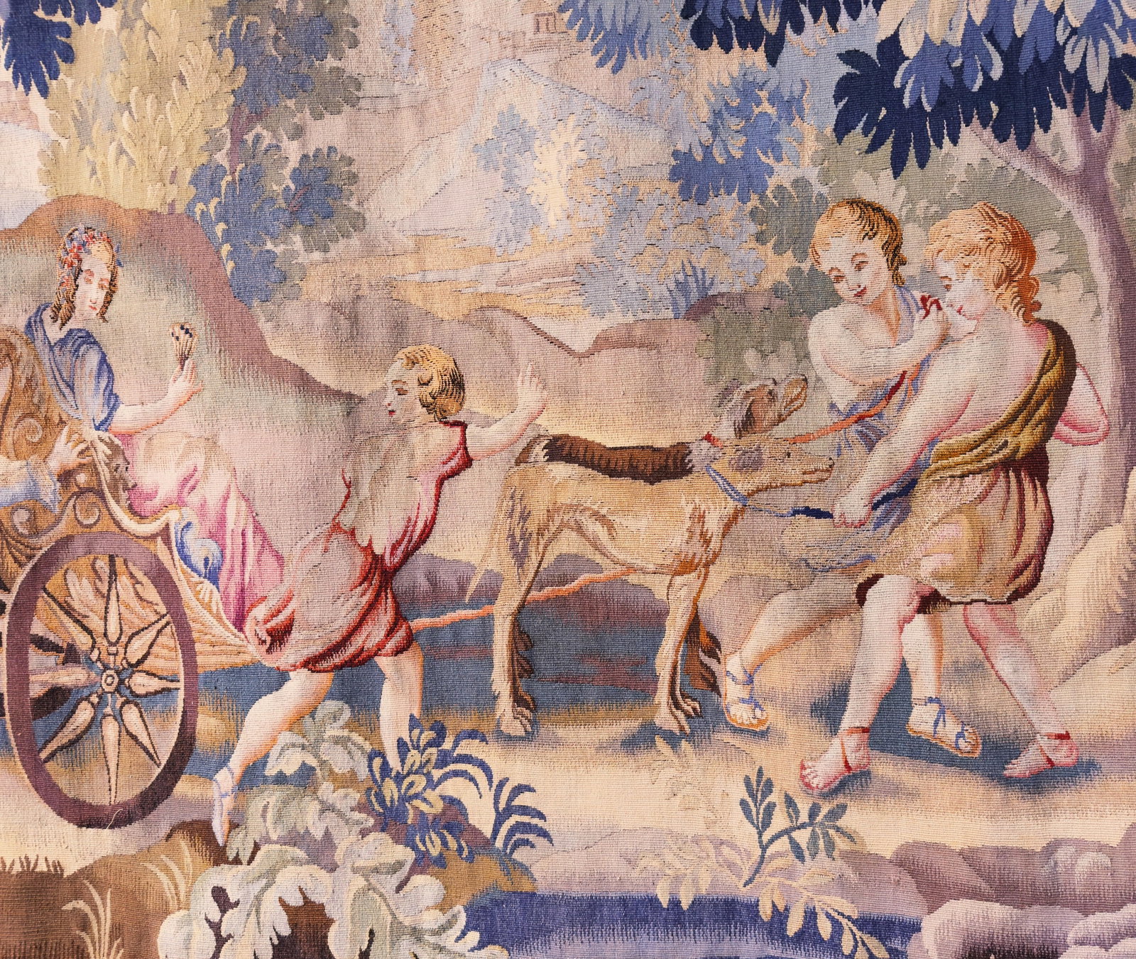 Louis XV Style Aubusson Wool and Silk Tapestry with Pastoral Scene and Floral Border - 9
