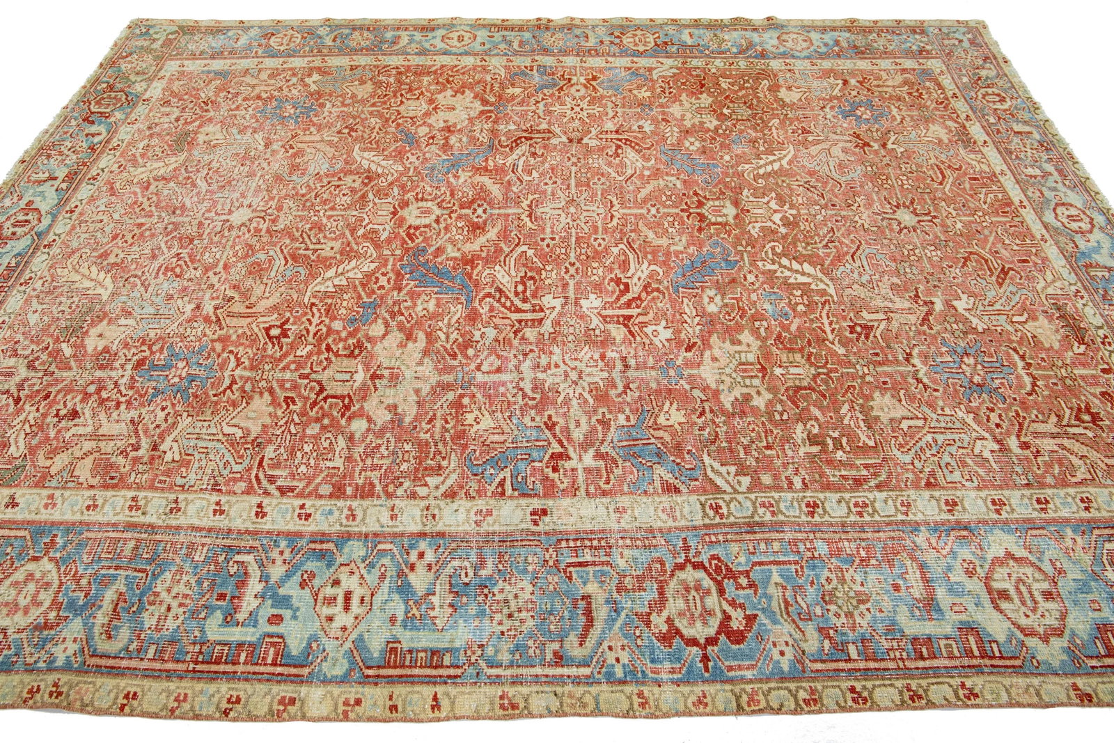Exquisite Handmade Persian Heriz Wool Rug Medallion Design Red-Rust 7'5 x 9'7 - 4