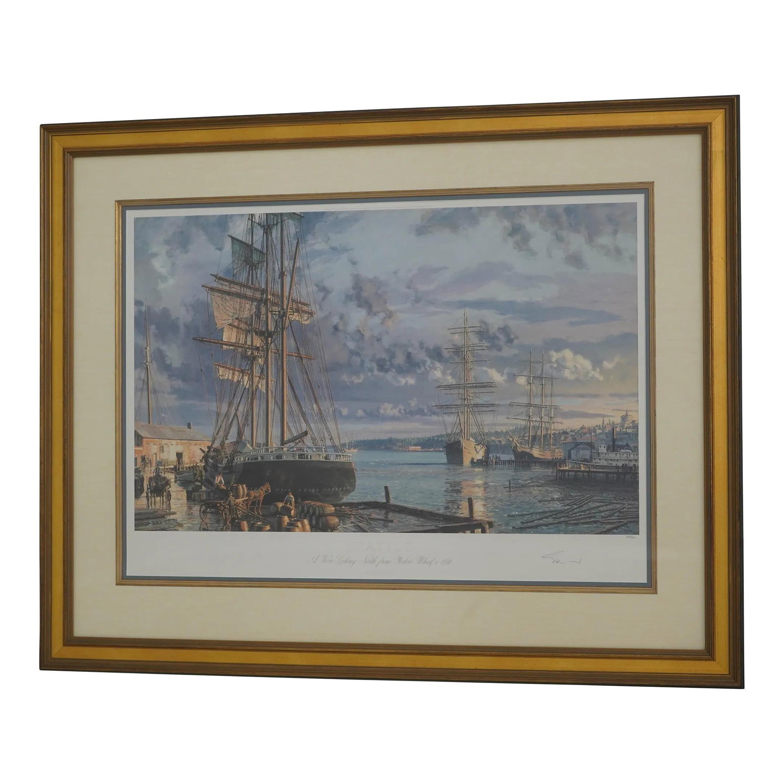 Artist Signed Maritime Heritage Print Seattle Wharf Framed Artwork: Artist Signed Maritime Heritage Print Seattle Wharf Framed Artwork Discover the beauty of maritime art with this framed artist-signed print, depicting the iconic Seattle Wharf. With vibrant colors and