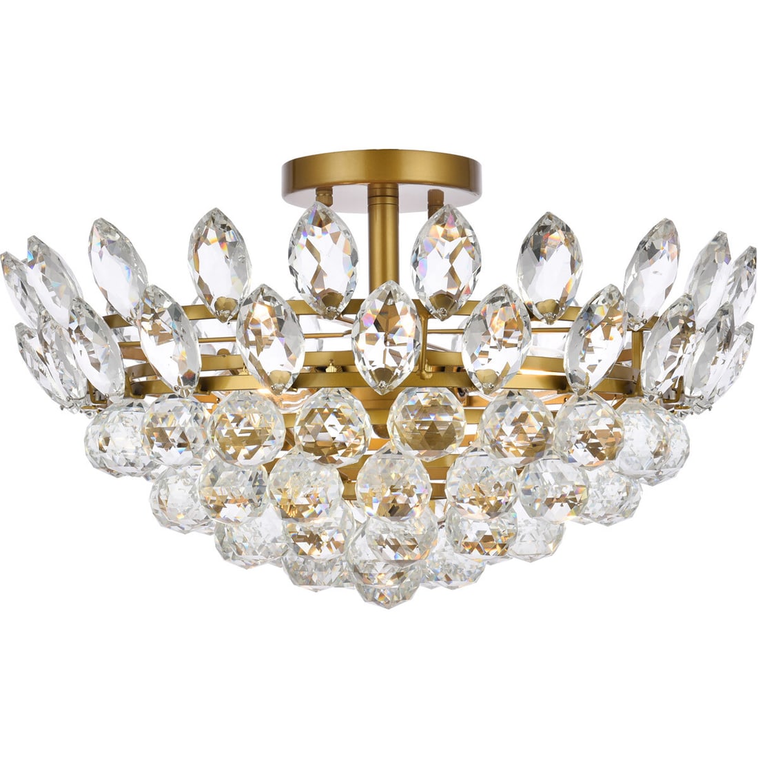 Emilia 5 Light Brass Crystal Flush Mount Chandelier 18 Inch Modern Ceiling Fixture (1 of 9)