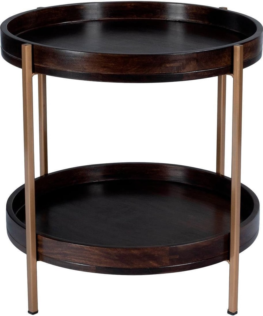 Butler Damirra Contemporary Round Side Table in Dark Brown Iron and Mango Wood: Butler Damirra Contemporary Round Side Table in Dark Brown Iron and Mango Wood This contemporary side table combines the warmth of mango wood with the sleekness of iron, designed to complement modern 