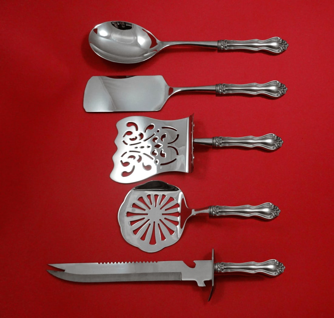 Westmorland Sterling Silver George and Martha 5pc Brunch Serving Set: Westmorland Sterling Silver George and Martha 5pc Brunch Serving Set Elevate your brunch gatherings with this exquisite 5-piece brunch serving set from the George and Martha pattern by Westmorland. Cr