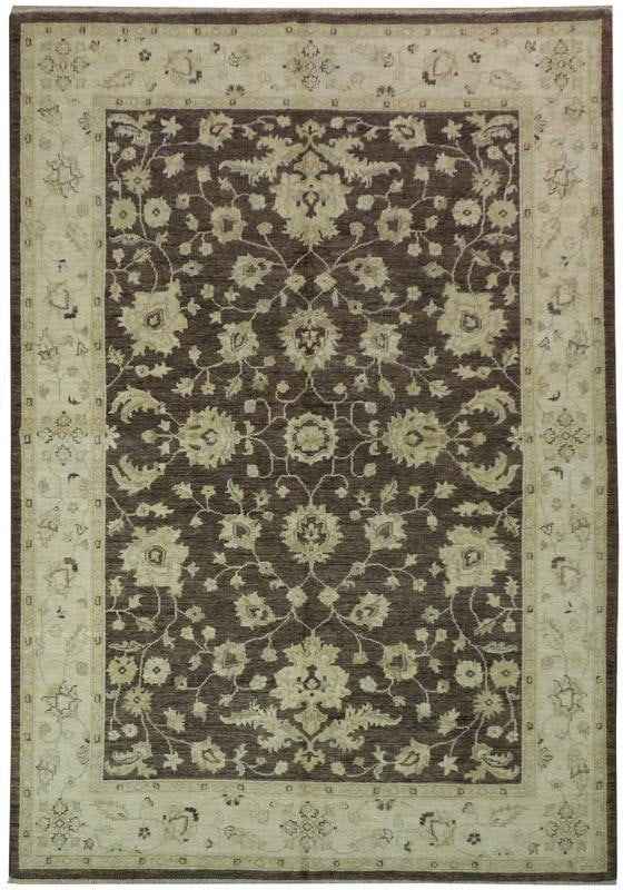 Handcrafted 6' x 8' 6" Chobi Peshawar Rug in Brown Wool: Handcrafted 6' x 8' 6" Chobi Peshawar Rug in Brown Wool Free continental US Shipping Transform your living space with this exquisite 6' x 8' 6" Chobi Peshawar Rug in rich brown tones. Handcrafted by s