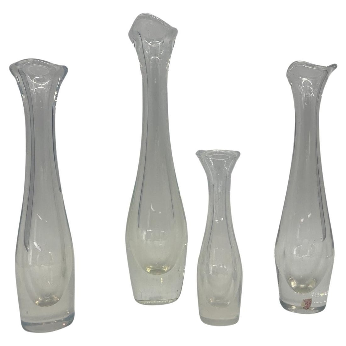 Set of 4 Selena Opalescent Art Glass Bud Vases by Sven Palmqvist: Set of 4 Selena Opalescent Art Glass Bud Vases by Sven Palmqvist This set includes four opalescent bud vases from the "Selena" pattern, designed by Sven Palmqvist for Orrefors in Sweden during the mid