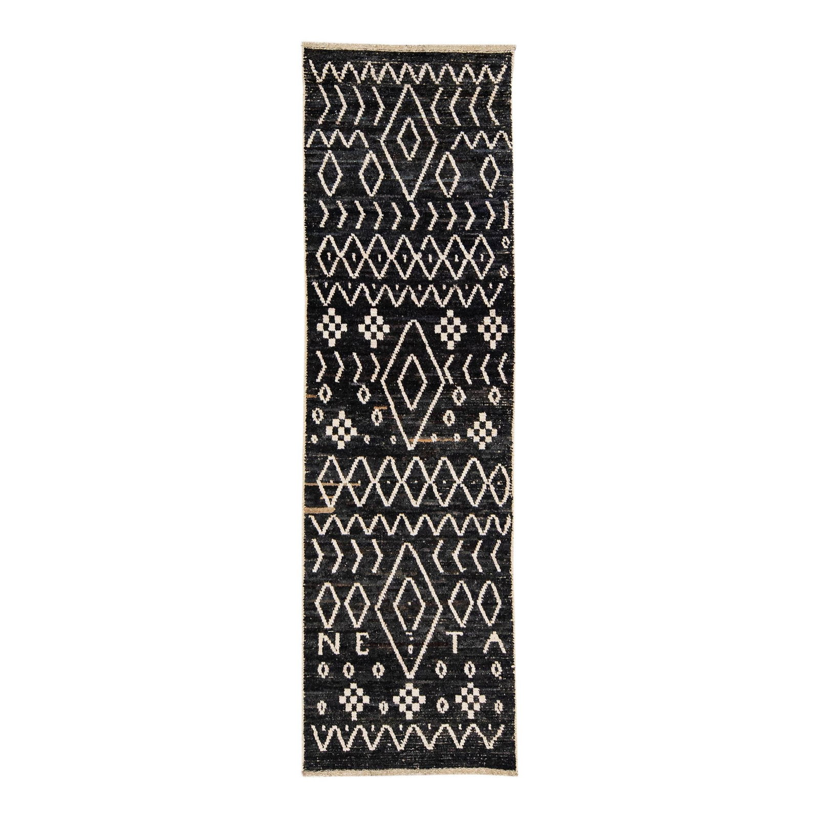 Handmade Modern Moroccan Geometric Brown Wool Runner 2'9" x 9'7" (1 of 7)