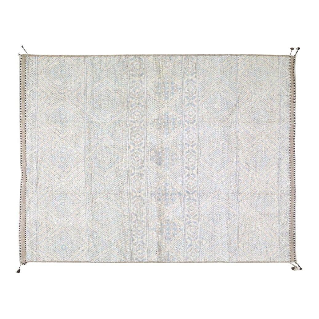 Sky Blue Wool Azilal Area Rug with Abstract Pattern 9' x 12': Sky Blue Wool Azilal Area Rug with Abstract Pattern 9' x 12' This Moroccan Azilal hand knotted wool rug features an abstract design in a sky blue color. Crafted from wool, it offers a stylish and uniq