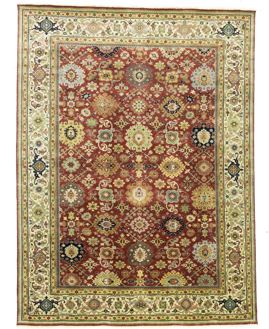 Floral Modern Wool Area Rug Hand-Knotted Red Oushak 8'11 x 11'10: Floral Modern Wool Area Rug Hand-Knotted Red Oushak 8'11 x 11'10 Transform your space with this exquisite 9x12 ft handmade Oriental carpet, featuring a vibrant red floral design. This beautiful area r