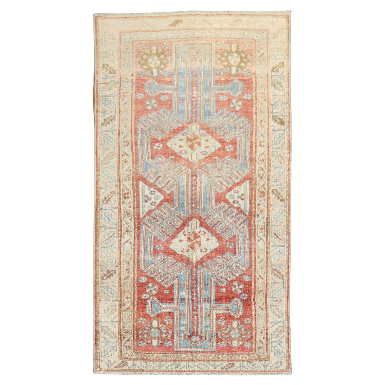 Vintage Persian Malayer Hand-Knotted Wool Tribal Rug 1930: Vintage Persian Malayer Hand-Knotted Wool Tribal Rug 1930 This exquisite Persian Malayer rug features a striking geometric design in vibrant red, blue, and cream tones. Hand-knotted from high-quality 