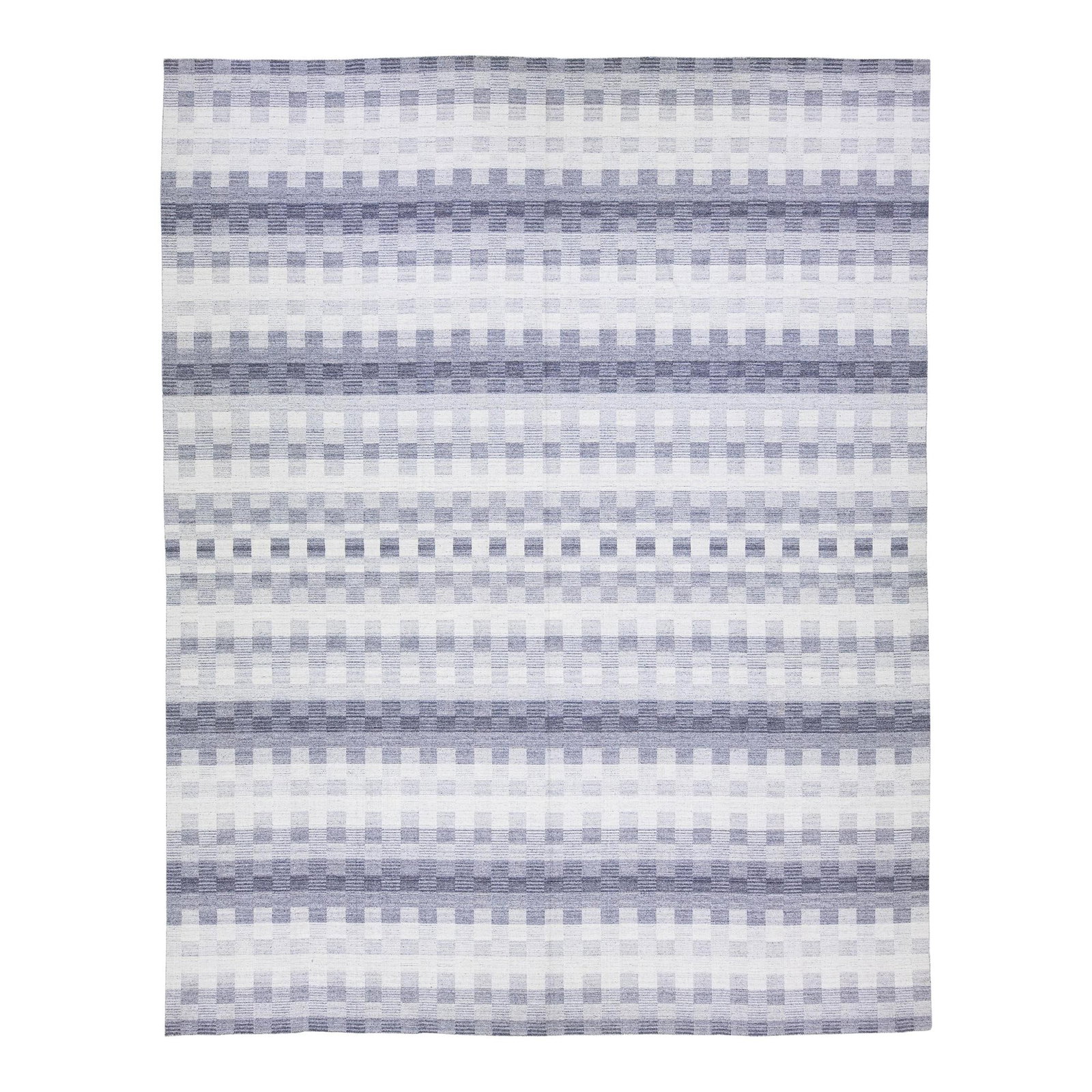 Gray Modern Kilim Wool Rug 11'9 x 14'10 Geometric Design: Gray Modern Kilim Wool Rug 11'9 x 14'10 Geometric Design Enhance your living space with this stunning contemporary Kilim flatweave wool rug. Featuring a chic gray color field, this rug showcases an ex