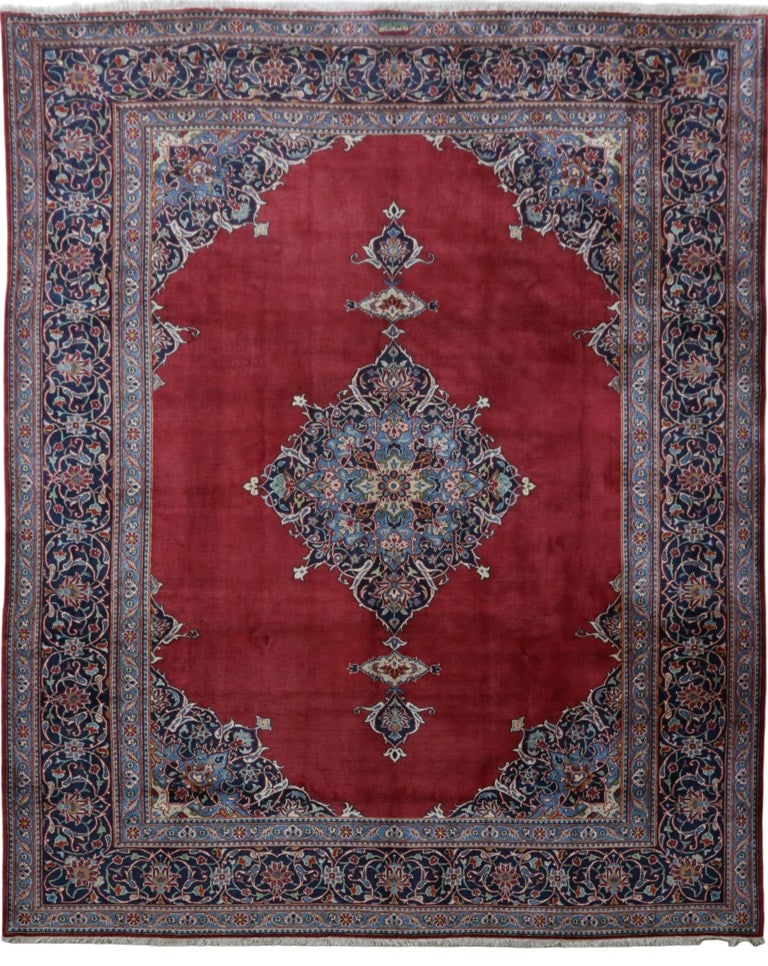 9.10 x 12.2 Persian Signed Kashan Rug Handmade Red Wool: 9.10 x 12.2 Persian Signed Kashan Rug Handmade Red Wool Free continental US Shipping Experience the exquisite charm of this authentic handmade Persian Kashan rug, meticulously crafted by skilled artis