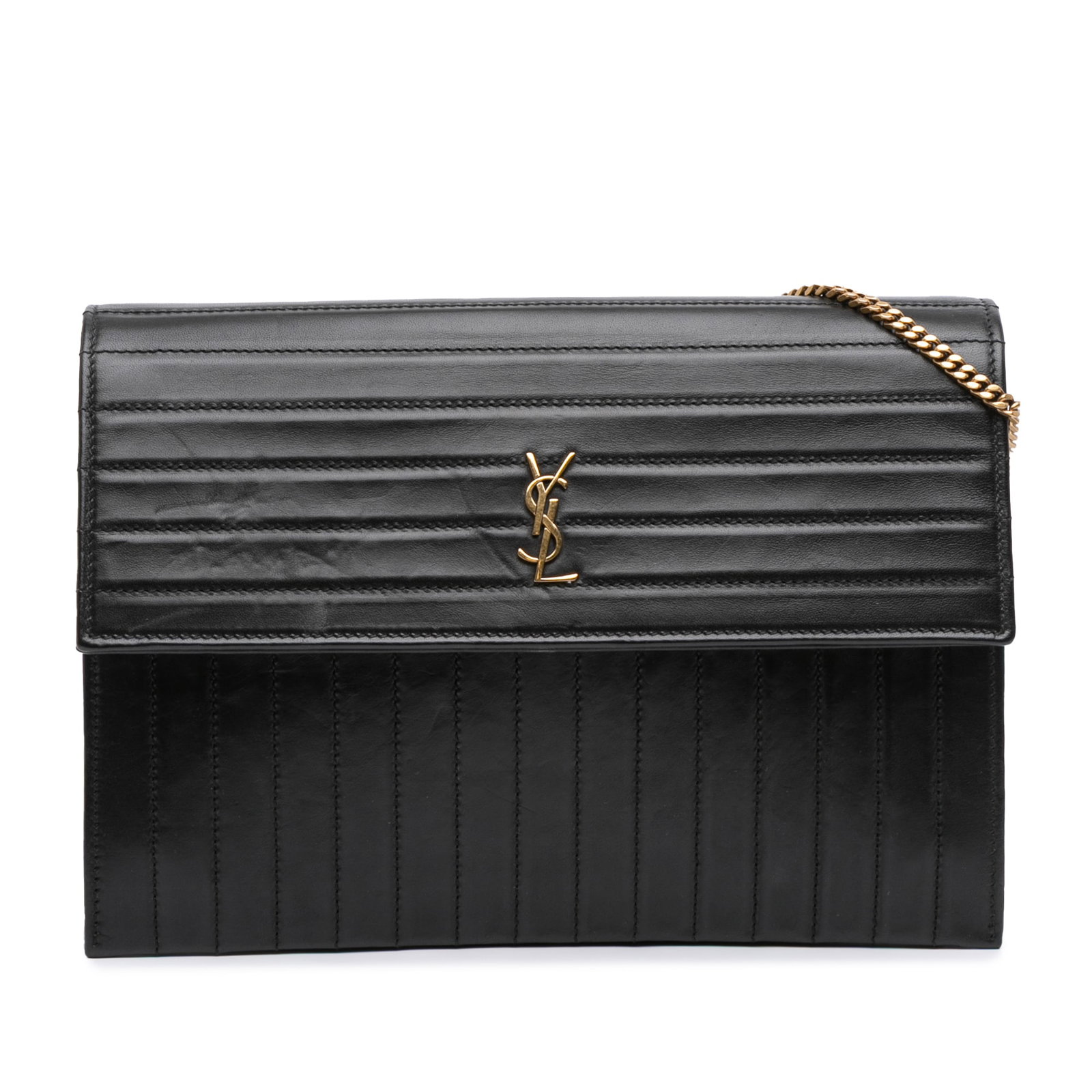 Saint Laurent Black Quilted Calfskin Victoire Chain Crossbody Bag: Saint Laurent Black Quilted Calfskin Victoire Chain Crossbody Bag The Saint Laurent Quilted Calfskin Victoire Chain Crossbody is a chic and versatile bag crafted from high-quality quilted leather. Thi