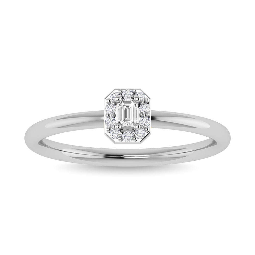 Diamond 1/6 Ct.Tw. Emerald Cut Promise Ring in 14K White Gold: Diamond 1/6 Ct.Tw. Emerald Cut Promise Ring in 14K White Gold Diamond 1/6 Ct.Tw. Emerald Cut Promise Ring in 14K White Gold 14k White Gold Stone Color: G-h Stone Clarity: I1 Each ring is presented in 
