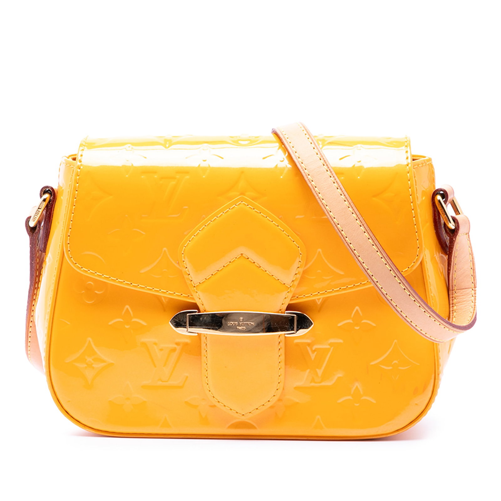Louis Vuitton Bellflower PM Monogram Vernis Leather Shoulder Bag: Louis Vuitton Bellflower PM Monogram Vernis Leather Shoulder Bag Louis Vuitton Bellflower PM shoulder bag in yellow Monogram Vernis leather with a flat vachetta shoulder strap, front flap with slip-th