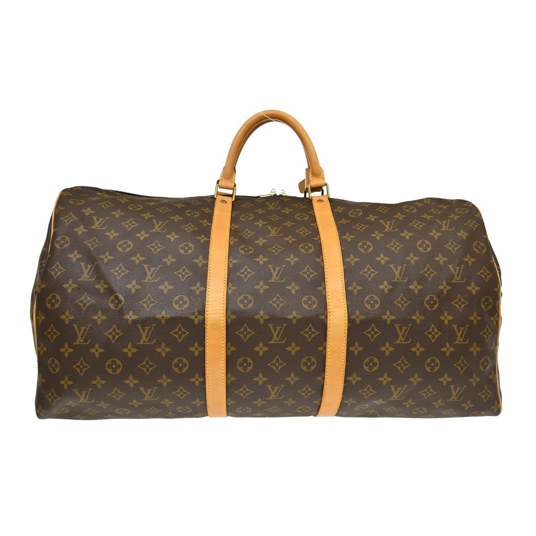 Louis Vuitton Keepall 60 Monogram Duffle Bag M41422 MI0962: Louis Vuitton Keepall 60 Monogram Duffle Bag M41422 MI0962 Vintage Louis Vuitton Keepall 60 travel handbag in the Monogram line, styled as an extra large duffle with double leather handles and zip clo