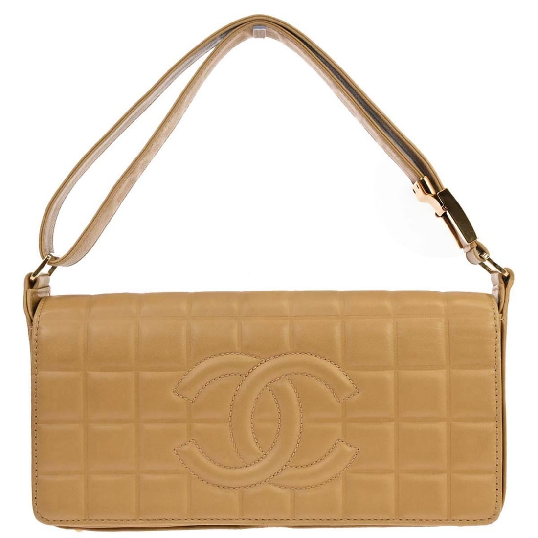 CHANEL Chocolate Bar beige lambskin shoulder bag medium (1 of 18)
