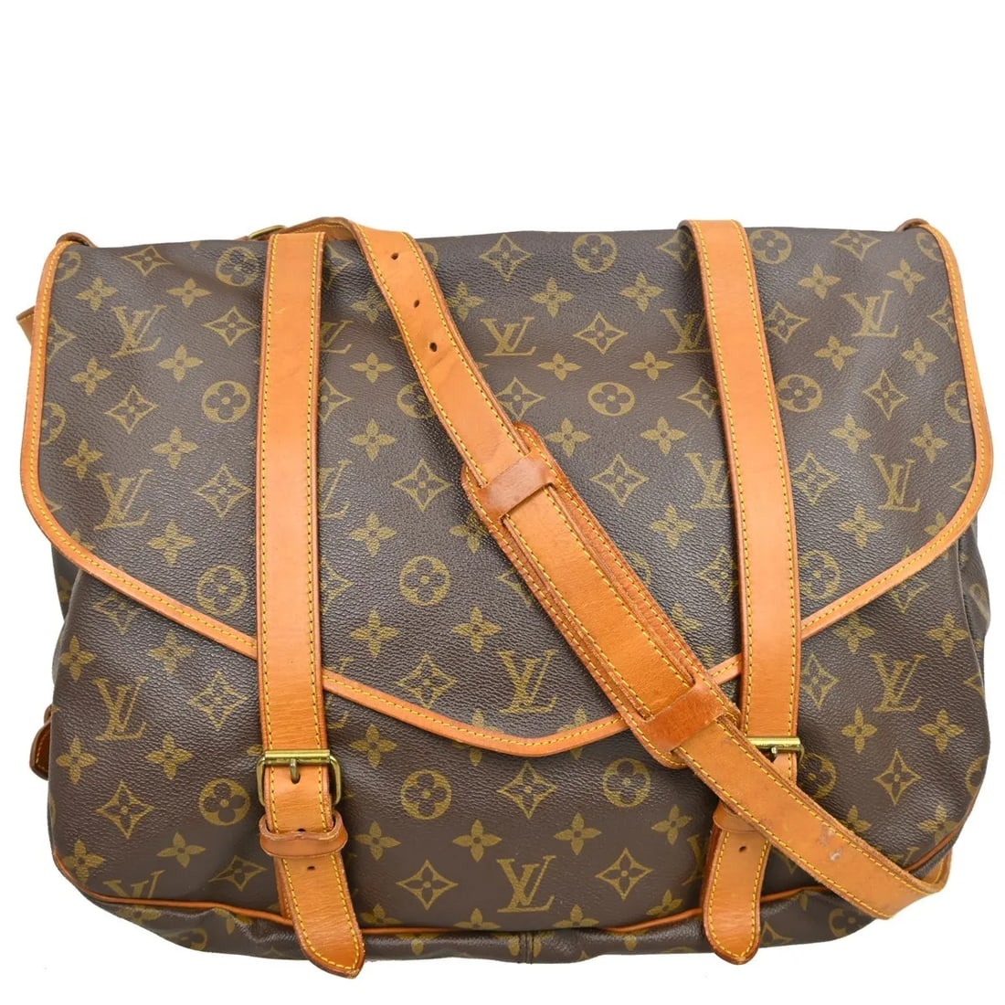 Louis Vuitton Saumur Unisex Brown Canvas Shoulder Bag: Louis Vuitton Saumur Unisex Brown Canvas Shoulder Bag Vintage Louis Vuitton Saumur bag in brown monogram canvas. This unisex piece is made in France and remains in good condition with visible wear con