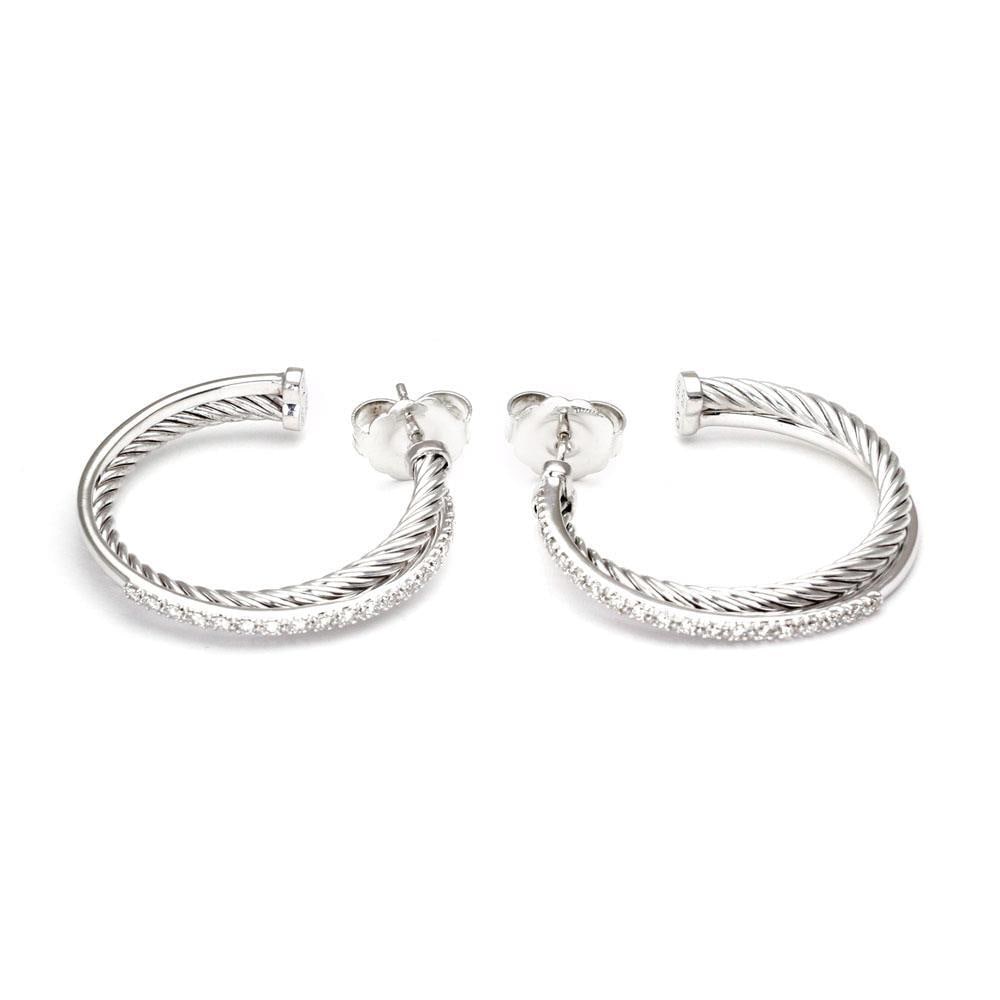 David Yurman Double Crossover Hoop Earrings Diamond Sterling Silver 14k Gold: David Yurman Double Crossover Hoop Earrings Diamond Sterling Silver 14k Gold Elevate your style with this exquisite pair of authentic David Yurman Hoop Earrings. Crafted from sterling silver and featu