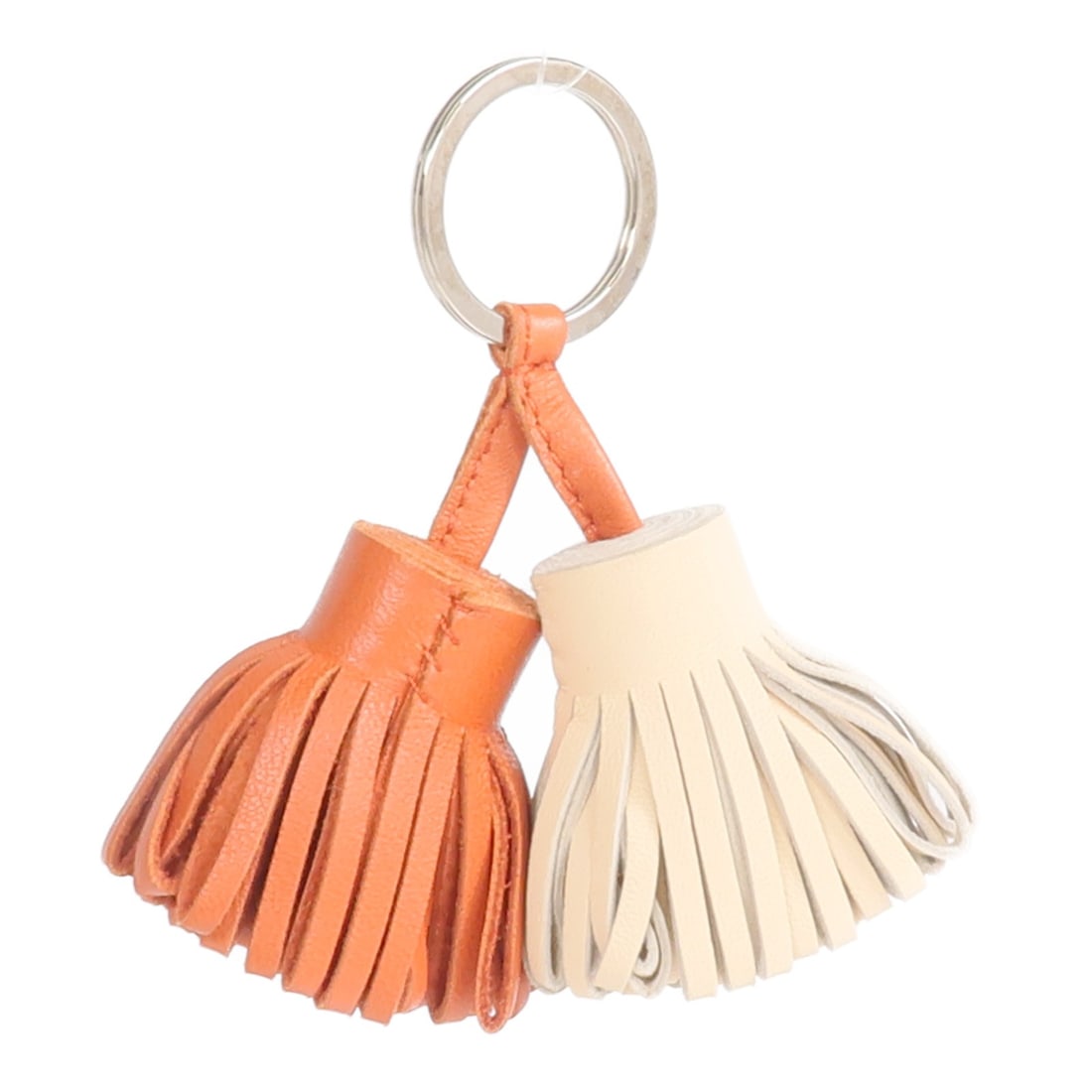 Hermes Carmen Uno-Dos Brown Beige Lambskin Key Ring with Palladium Hardware (1 of 8)