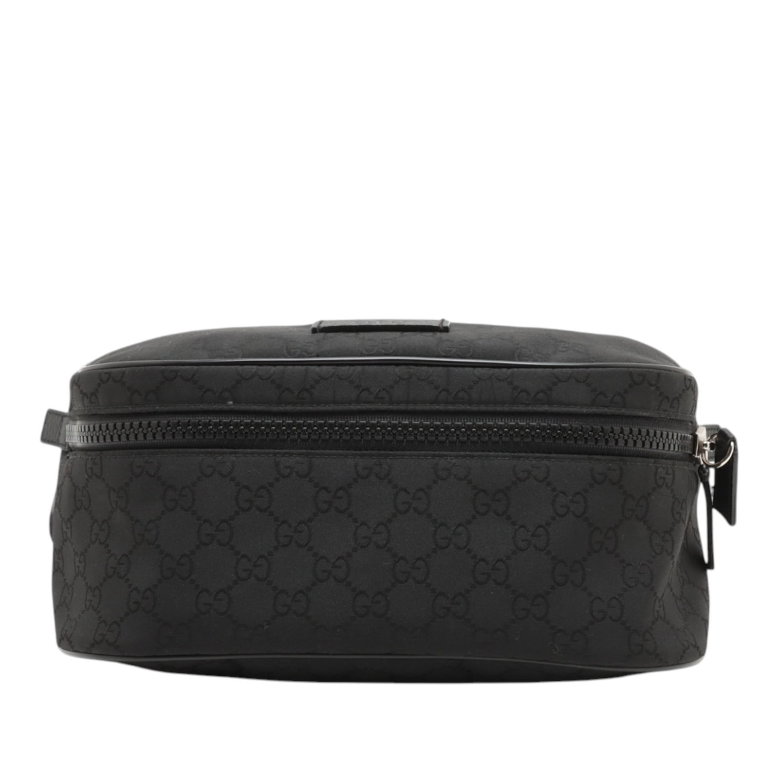 Gucci GG Nylon Web Waist Bag in Black Fabric: Gucci GG Nylon Web Waist Bag in Black Fabric Gucci GG Nylon Web Belt Bag in black with leather trim and an adjustable web waist strap. The design features a front zip-around closure, an exterior back 