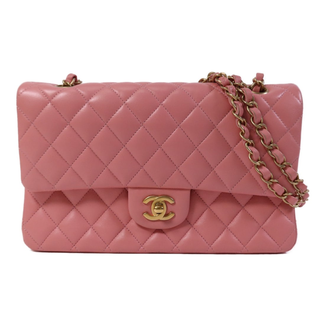 CHANEL Classic 25 Pink Lambskin 2 Way Shoulder Bag GHW A01112: CHANEL Classic 25 Pink Lambskin 2 Way Shoulder Bag GHW A01112 This CHANEL Classic 25 2-way shoulder bag is crafted from luxurious pink lambskin leather. Designed for versatility, it can be carried as 