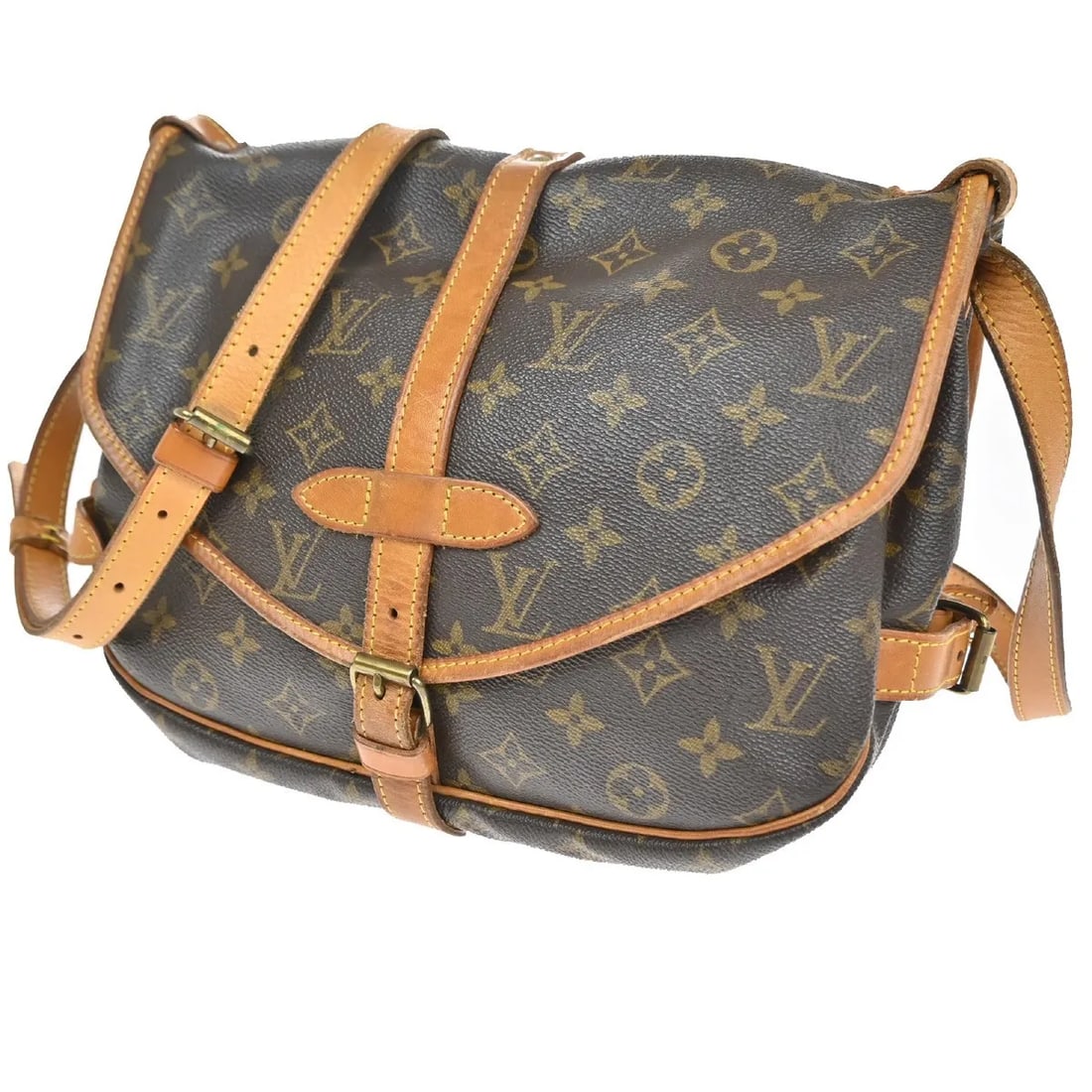 Louis Vuitton Saumur Brown Canvas Handbag: Louis Vuitton Saumur Brown Canvas Handbag This Louis Vuitton Saumur Handbag features the iconic Monogram Canvas in a classic brown color. Designed for unisex use, it offers both style and practicality