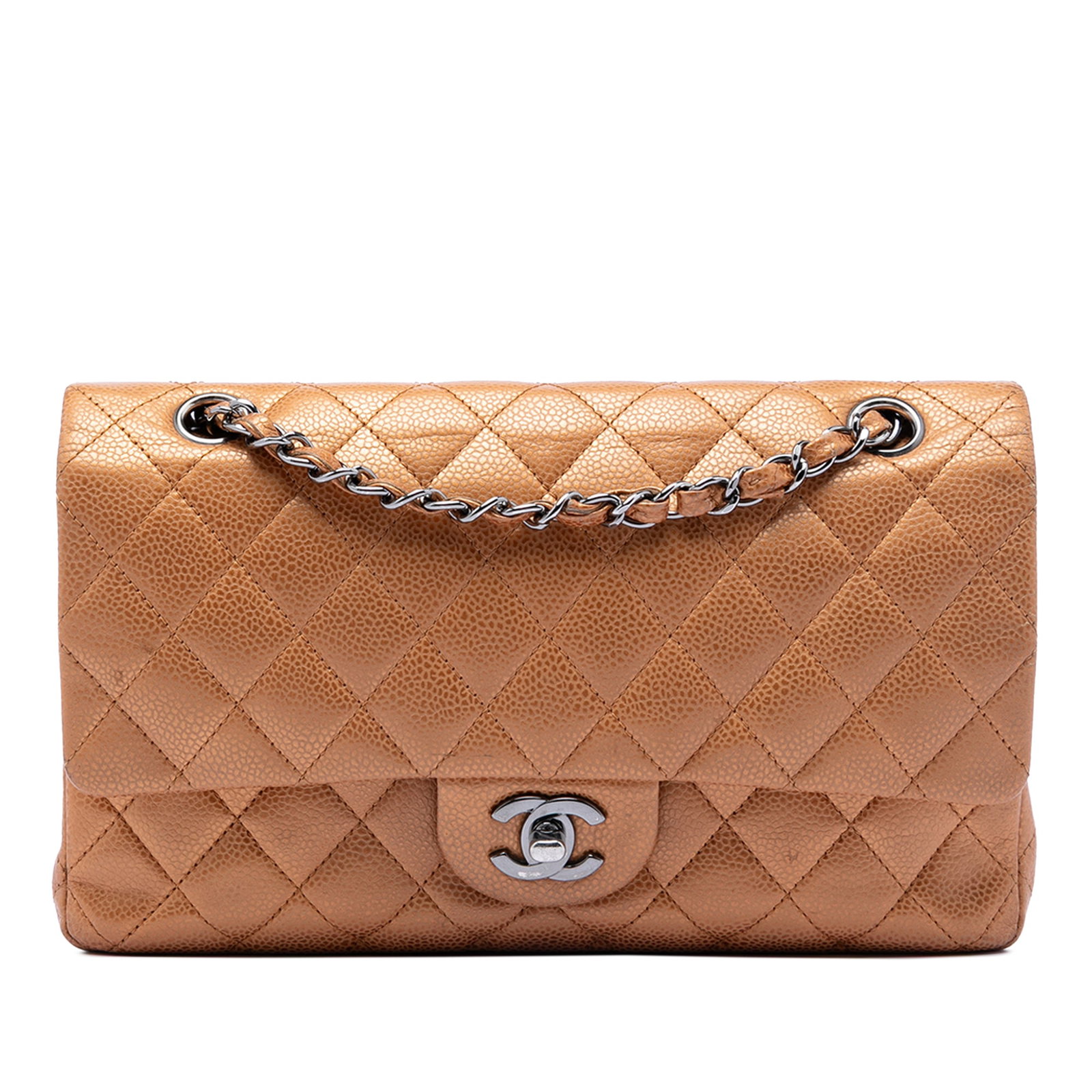 Chanel Brown Metallic Caviar Leather Medium Double Flap Shoulder Bag (1 of 7)