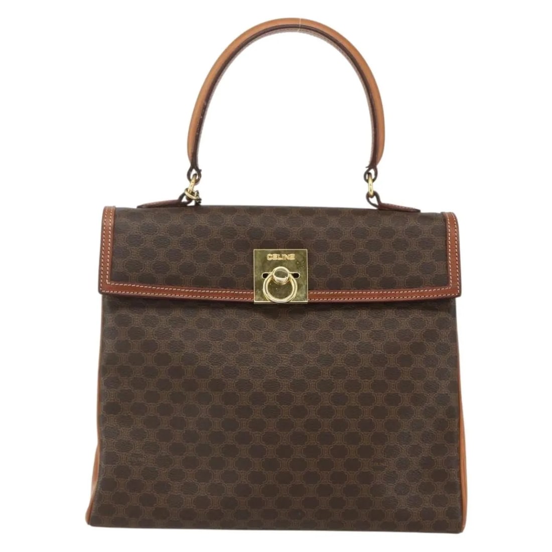 Celine Vintage Macadam Brown Canvas Leather Handbag 28cm: Celine Vintage Macadam Brown Canvas Leather Handbag 28cm This vintage Celine Macadam handbag features brown canvas and leather construction, designed for women. It offers a classic, compact silhouette